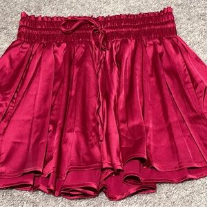 Pink Lily Satin Flowy Smocked Waist Shorts. 💝